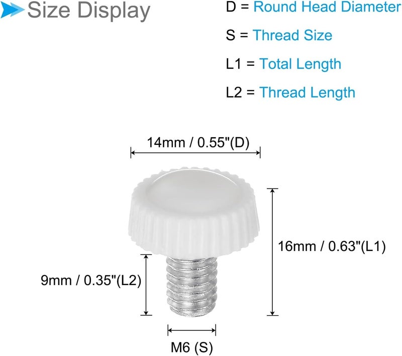 CoCud Thumb Screw Knurled Knobs, M6 x 9mm Male Thread, White Round Head Clamping Screw Threaded Stud Hand Knobs Grip, (Applications: for Machinery Lathes), 30-Pieces - Image 2